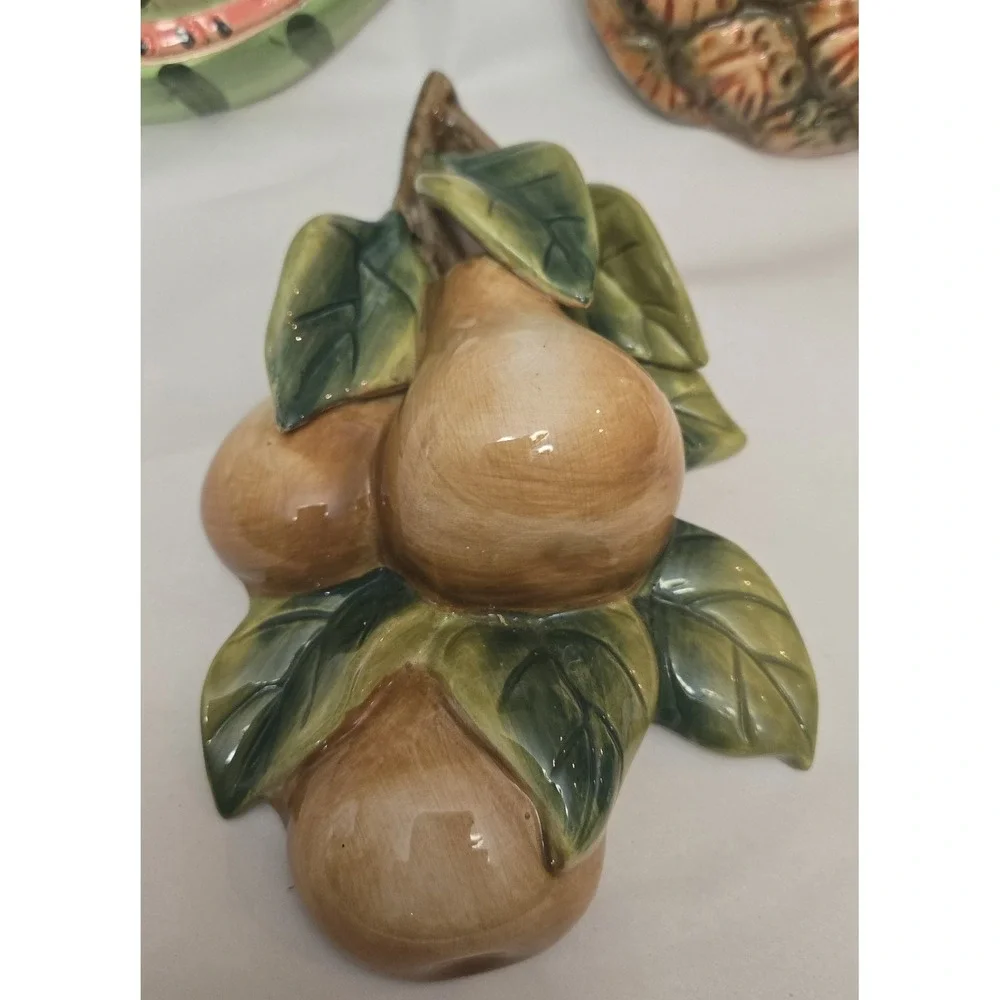 3 Vintage Hand Painted Ceramic 3D Fruit Wall Hanging Home Decor 7 - 8 Inches